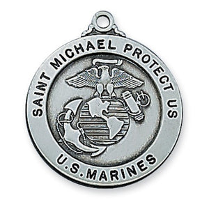 MARINES: ST MICHAEL - PEWTER - 7/8" ROUND - 24" CHAIN