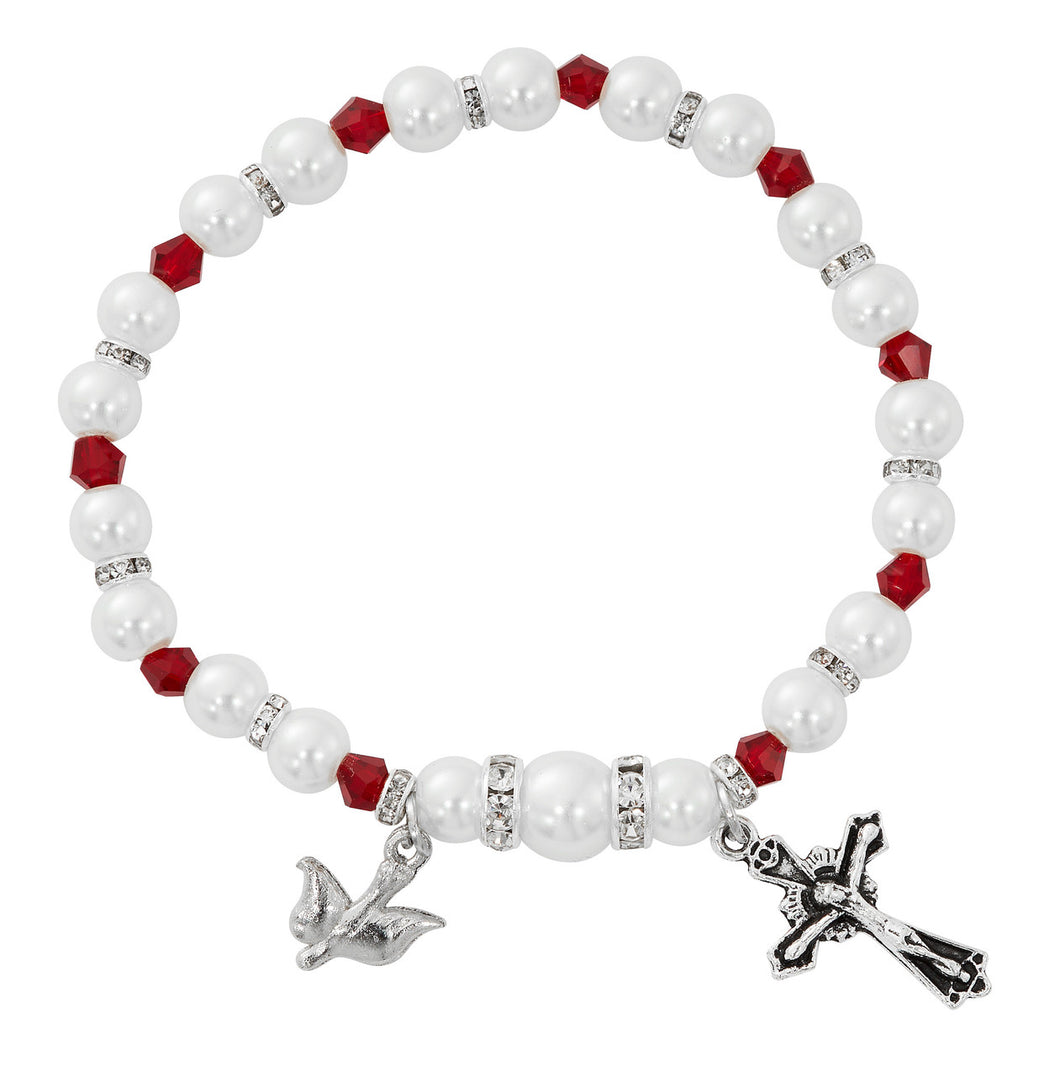 Holy Spirit Pearl and Garnet Stretch Bracelet