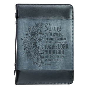 Bible Cover (M) Be Strong Lion Faux Leather