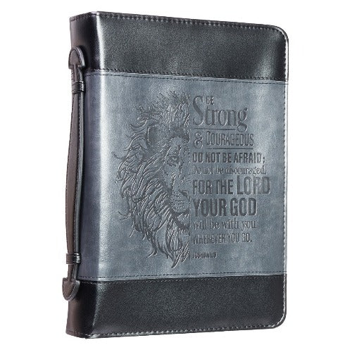 Bible Cover (M) Be Strong Lion Faux Leather