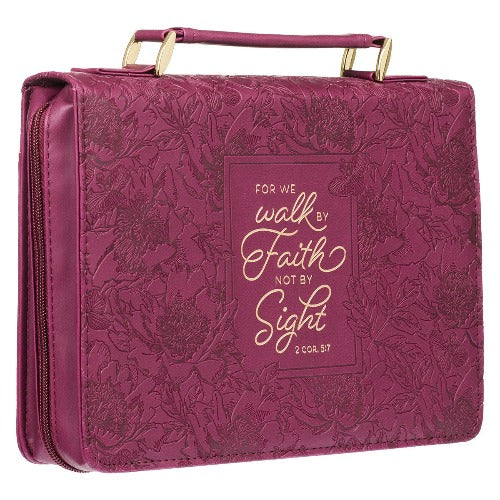 Bible Cover (M) Walk by Faith Ruby Red Faux Leather