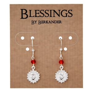EARRINGS - SACRED HEART DANGLE WITH RED CRYSTAL