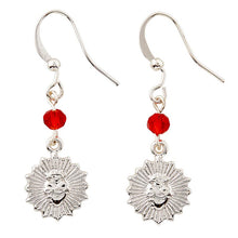 Load image into Gallery viewer, EARRINGS - SACRED HEART DANGLE WITH RED CRYSTAL
