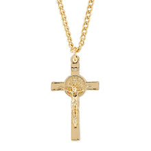 Load image into Gallery viewer, ST BENEDICT CRUCIFIX - GOLD PLATE ON 24&quot; CHAIN
