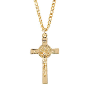 ST BENEDICT CRUCIFIX - GOLD PLATE ON 24" CHAIN
