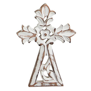 Cross Carved Ornate Flower 6" X 4"
