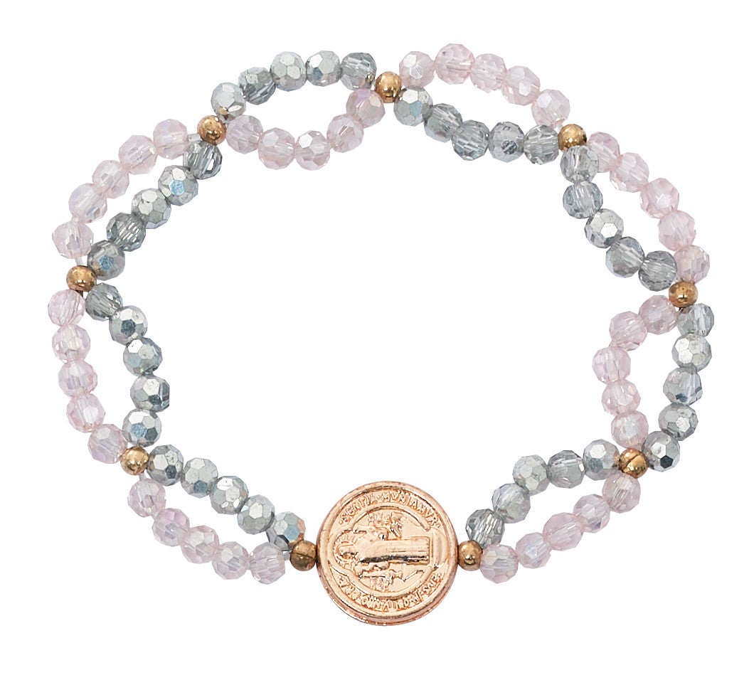 ST BENEDICT STRETCH BRACELET WITH PINK CRYSTAL BEADS