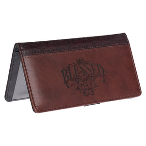 Blessed Man Two-tone Brown Faux Leather Checkbook Cover