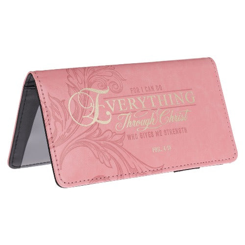 Through Christ Iris Pink Checkbook Cover