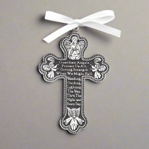 Crib medal "Guardian Angels" 3" Pewter with White Ribbon