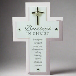 Baptism 7" Wall Cross "Baptized in Christ" Pink