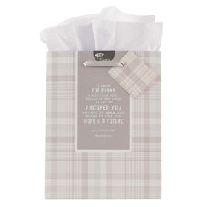 Gift Bag (M) I Know the Plans Gray Plaid - Jeremiah 29:11