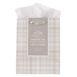 Gift Bag (M) I Know the Plans Gray Plaid - Jeremiah 29:11