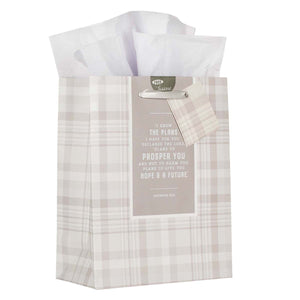 Gift Bag (M) I Know the Plans Gray Plaid - Jeremiah 29:11