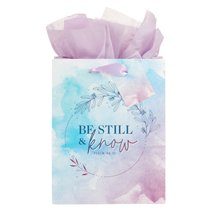 Gift Bag (M) Be Still & Know Lilac and Blue Watercolor