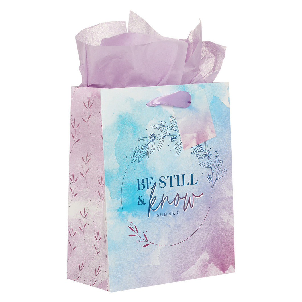 Gift Bag (M) Be Still & Know Lilac and Blue Watercolor