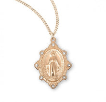 Load image into Gallery viewer, MIRACULOUS MEDAL - 1&quot; GOLD OVER STERLING 8 AUSTRIAN CRYSTALS - 18&quot; CHAIN
