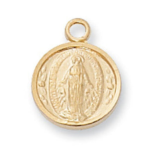 CHILD'S MIRACULOUS MEDAL GOLD OVER STERLING SILVER ROUND ON 13" CHAIN