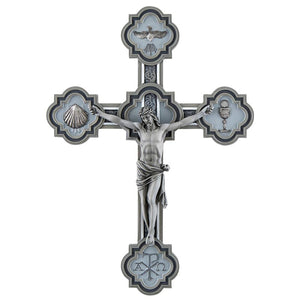 RCIA WALL CRUCIFIX  8" RESIN WITH BLUE ACCENTS