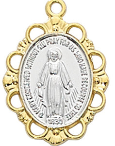 MIRACULOUS MEDAL TWO TONE GOLD OVER STERLING SILVER ON 18" CHAIN