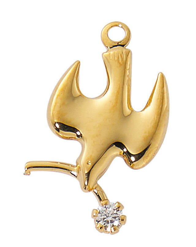 DOVE WITH BRANCH AND CZ GOLD OVER STERLING SILVER ON 18