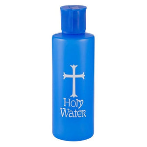 HOLY WATER BOTTLE - BLUE WITH WHITE CROSS - 4 OZ