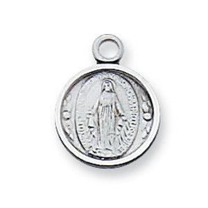 MIRACULOUS MEDAL STERLING SILVER ROUND ON 13" CHAIN