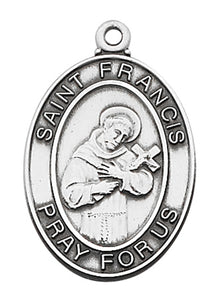 ST FRANCIS OVAL STERLING SILVER MEDAL ON 24" CHAIN
