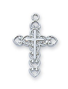 CHILD'S CROSS STERLING HEART ENDS 13" CHAIN