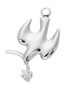 DOVE WITH BRANCH AND CZ STERLING SILVER ON 16-18" CHAIN