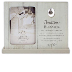 Baptism Blessing Frame with Shell Dangle Charm