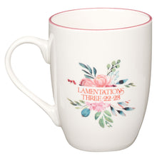 Load image into Gallery viewer, His Mercies are New Pink Peonies Ceramic Coffee Mug - Lamentations 3:22-23
