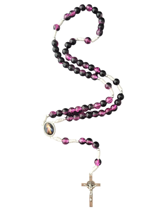 Rosary From Medjugorje Magenta and Black Glass Beads