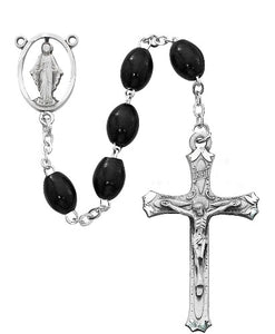 ROSARY - BLACK WOOD BEADS - MIRACULOUS MEDAL CENTER