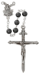 Rosary St Michael Hematite Beads and Sword Crucifix