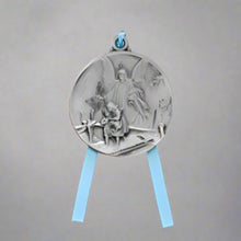 Load image into Gallery viewer, Guardian Angel Crib Medal in Pewter with Blue Ribbon
