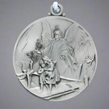 Load image into Gallery viewer, Guardian Angel Crib Medal in Pewter with White Ribbon
