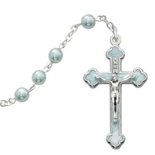 Load image into Gallery viewer, Child&#39;s Rosary Blue Pearl Beads and Enamel Crucifix
