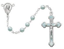 Load image into Gallery viewer, Child&#39;s Rosary Blue Pearl Beads and Enamel Crucifix
