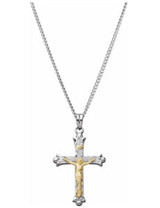 CRUCIFIX - STERLING SILVER/14K YELLOW 36.2 x 23.3 MM -  24" CHAIN
