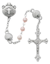 Load image into Gallery viewer, Baptism Rosary 4mm Pink Pearl Beads and Shell Our Fathers
