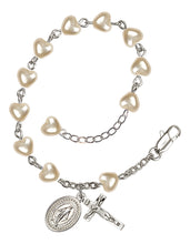 Load image into Gallery viewer, BRACELET PEARL HEART BEADS AND SILVER PLATED MEDALS
