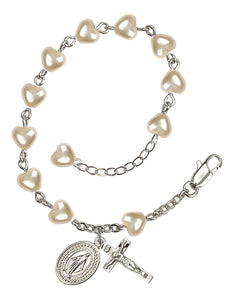 BRACELET PEARL HEART BEADS AND SILVER PLATED MEDALS