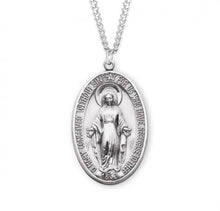 Load image into Gallery viewer, Miraculous Medal Plain Style Oval Sterling Silver on 27&quot; Chain
