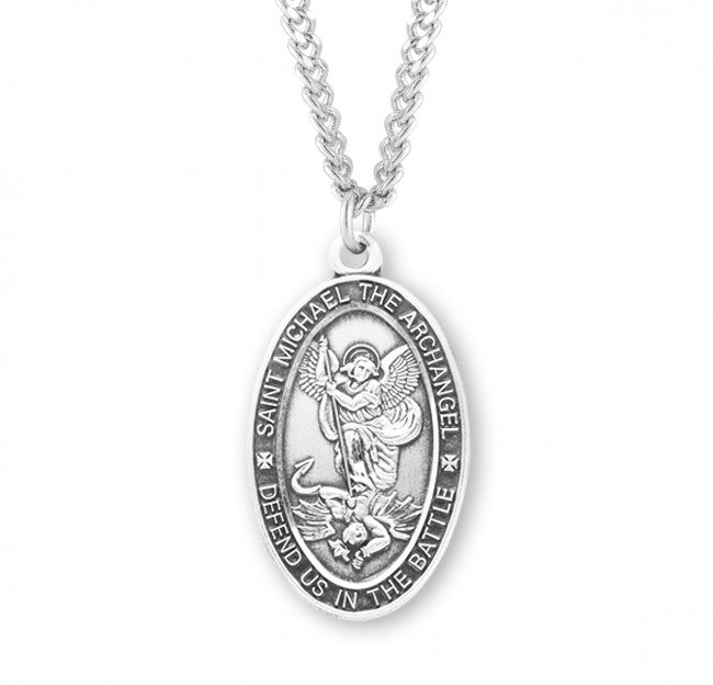 St Michael Medal Sterling Silver Oval on 24