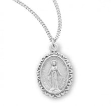 Load image into Gallery viewer, MIRACULOUS MEDAL 0.7&quot; FANCY BORDER STERLING ON 18&quot; CHAIN
