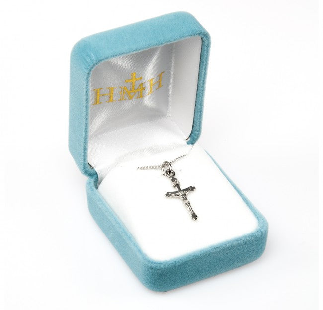 CRUCIFIX 0.9" TINY STERLING SILVER ON 18" CHAIN