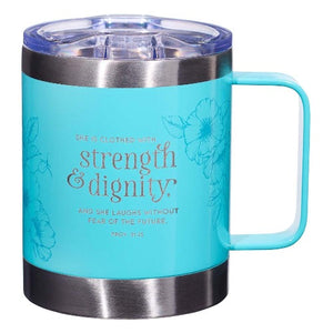Strength & Dignity Blue Travel Mug with Handle