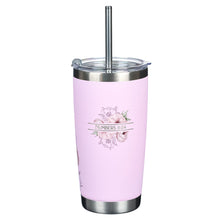 Load image into Gallery viewer, Travel Mug with Straw Bless You and Keep You Pink Floral
