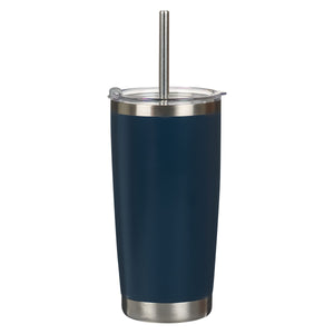 Travel Mug with Straw Trust Indigo Blue Floral Stainless Steel